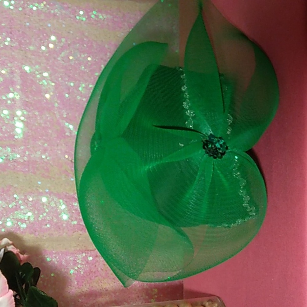 Black Hat with Large Green Bows